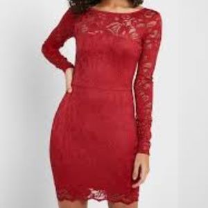 Red lace long sleeve mini dress